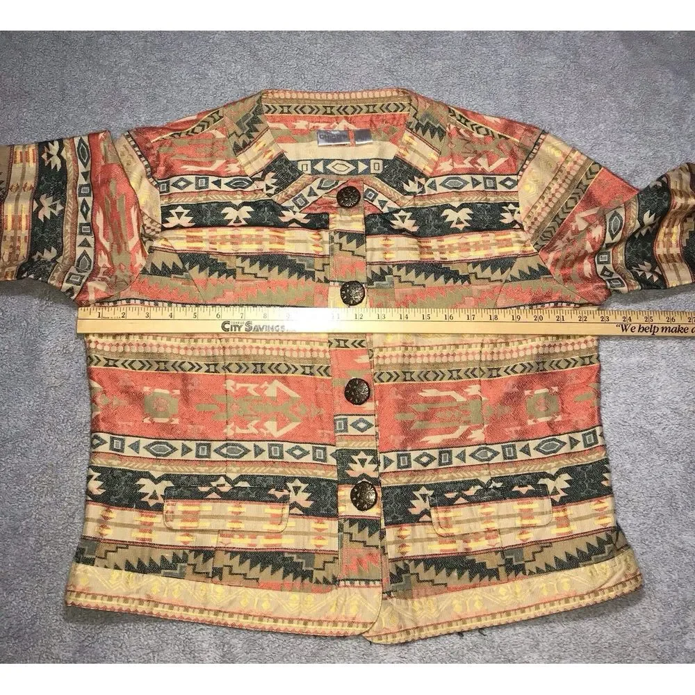 Chico's Womens Mayan Sunset Cebia‎ Jacket Southwestern Aztec Blazer Size 3 - Picture 8 of 12